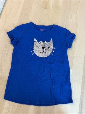 Cat & Jack Royal Blue Girls Short Sleeve Sequin Cat Tee